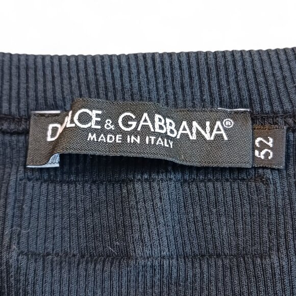 Dolce & Gabbana Men’s Black Ribbed V-Neck Tee Italian Tricolor Stripe Size 52 - Picture 7 of 14